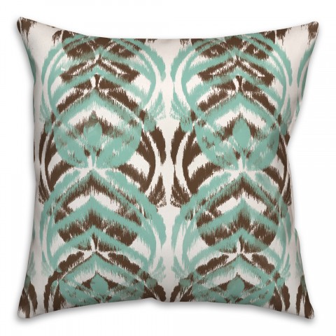 Mint and Brown Leaf Pattern 20x20 Indoor / Outdoor Pillow