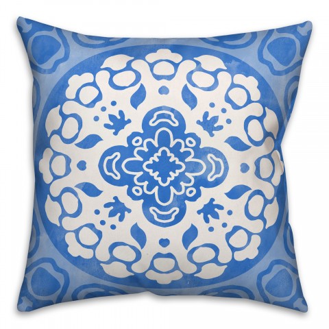 Bright Blue and White Circle Mandala 20x20 Indoor / Outdoor Pillow