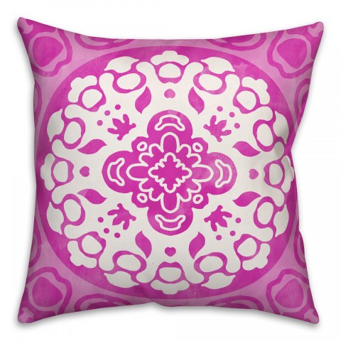 Fuchsia and White Circle Mandala 20x20 Indoor / Outdoor Pillow