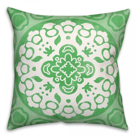 Green and White Circle Mandala 20x20 Indoor / Outdoor Pillow