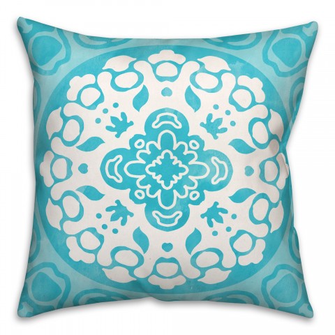 Light Blue and White Circle Mandala 20x20 Indoor / Outdoor Pillow