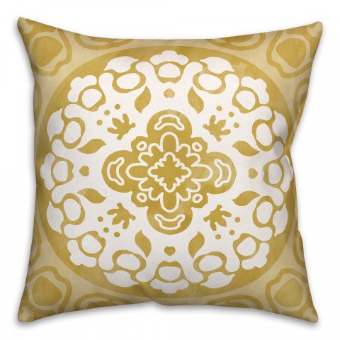 Ochre and White Circle Mandala 20x20 Indoor / Outdoor Pillow