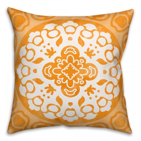 Orange and White Circle Mandala 20x20 Indoor / Outdoor Pillow