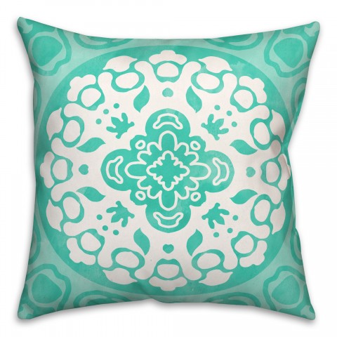 Turquoise and White Circle Mandala 20x20 Indoor / Outdoor Pillow