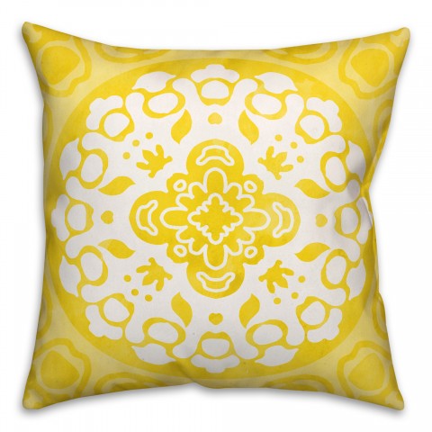 Yellow and White Circle Mandala 20x20 Indoor / Outdoor Pillow