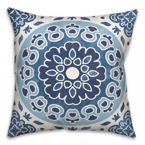 Blue Shades Flower Mandala 20x20 Indoor / Outdoor Pillow