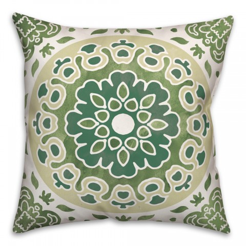 Green Shades Flower Mandala 20x20 Indoor / Outdoor Pillow