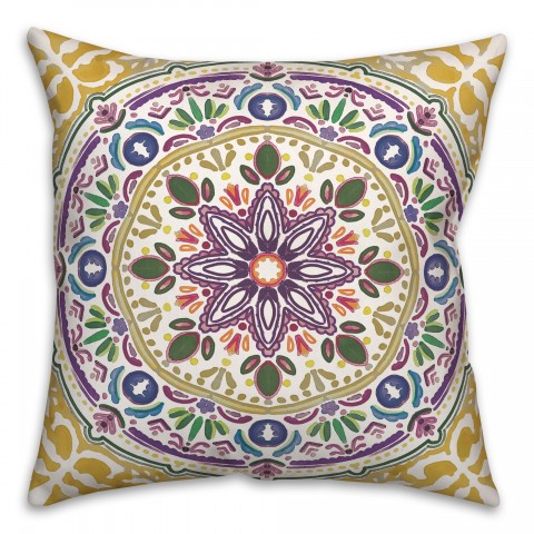 Colorful Yellow Purple Medallion 20x20 Indoor / Outdoor Pillow