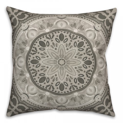 Grey Ornate Medallion 20x20 Indoor / Outdoor Pillow