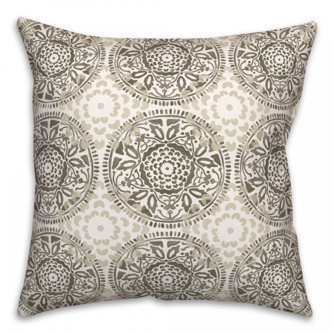 Grey and Tan Pattern Medallions 20x20 Indoor / Outdoor Pillow