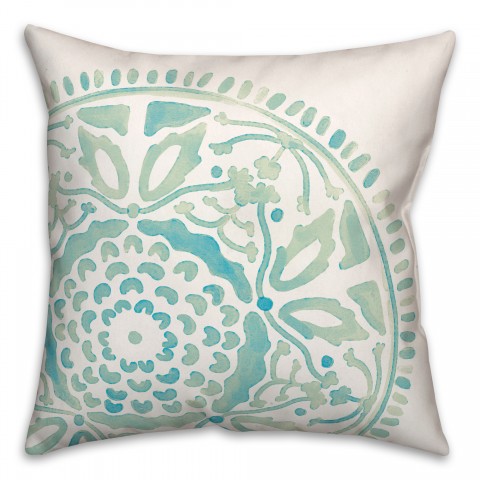 Large Blue Watercolor Medallion 20x20 Indoor / Outdoor Pillow