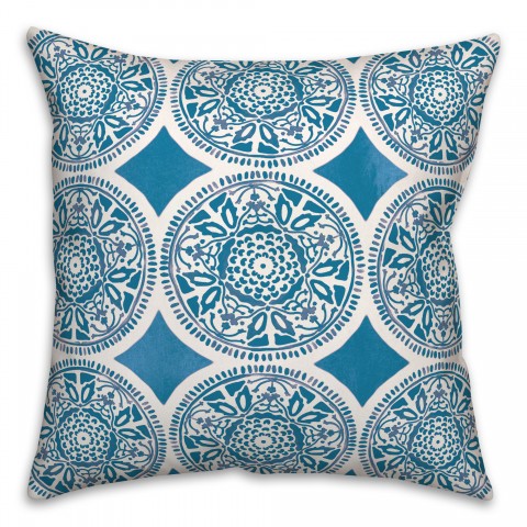 Small Blue Full Pattern Medallions 20x20 Indoor / Outdoor Pillow