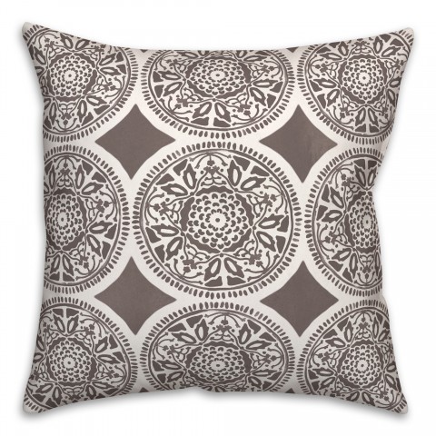 Small Grey Full Pattern Medallions 20x20 Indoor / Outdoor Pillow