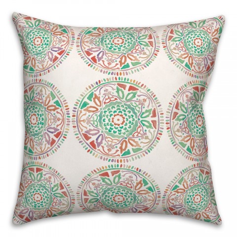 Small Orange and Green Pattern Medallions 20x20 Indoor / Outdoor Pillow