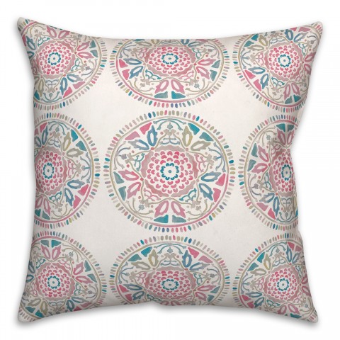 Small Pink and Blue Pattern Medallions 20x20 Indoor / Outdoor Pillow