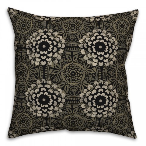 Tan and Black Pattern Medallions 20x20 Indoor / Outdoor Pillow