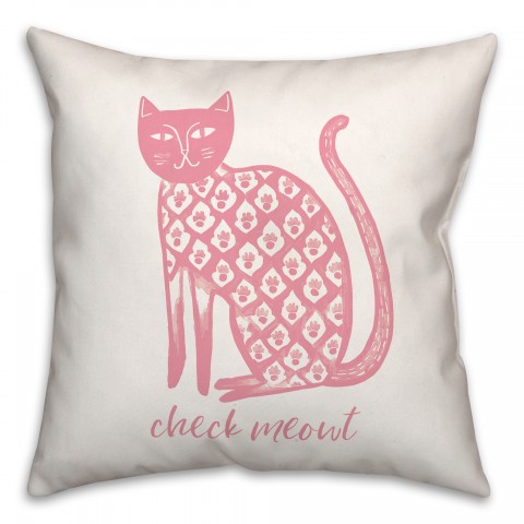 Check Meowt Pink Watercolor Cat 18x18 Spun Poly Pillow