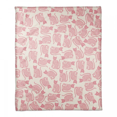 Check Meowt Pink Watercolor Cat 50x60 Coral Fleece Blanket