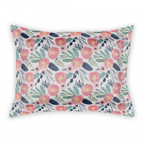 Watercolor Pink and Blue Flowers Standard Brushed Poly Sham