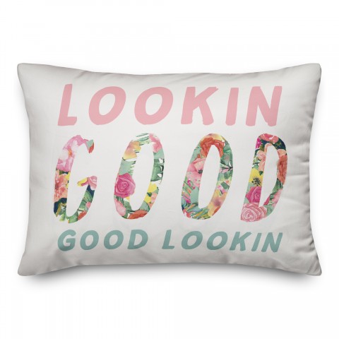 Looking Good Floral Words 14x20 Spun Poly Pillow