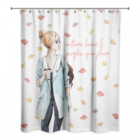 Fall Coffee and Leaves Girl 71x74 Shower Curtain