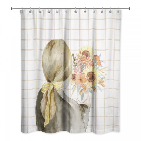 Fall Flower Girl on Plaid 71x74 Shower Curtain