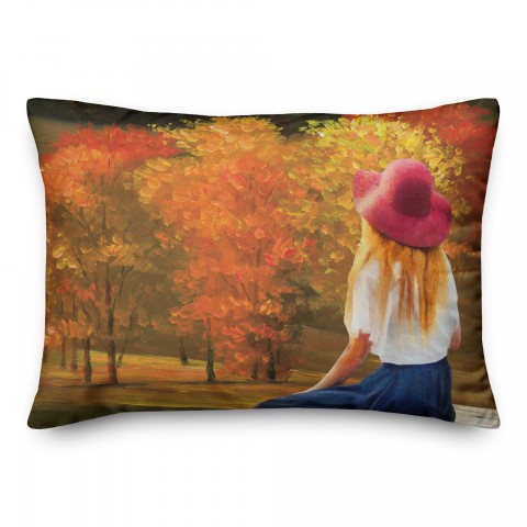 Fashion Girl Overlooking Fall Landscape 14x20 Spun Poly Pillow