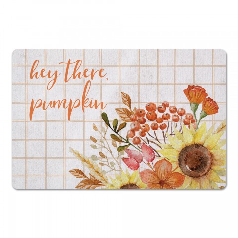 Mornin Pumpkin Bouquet and Plaid 27x18 Floor Mat