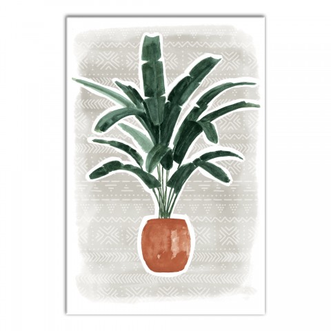 Green Potted Palm with Tribal Pattern 16x20 Canvas Wall Art