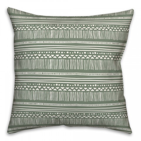 Sketchy Tribal Print Green 18x18 Spun Poly Pillow