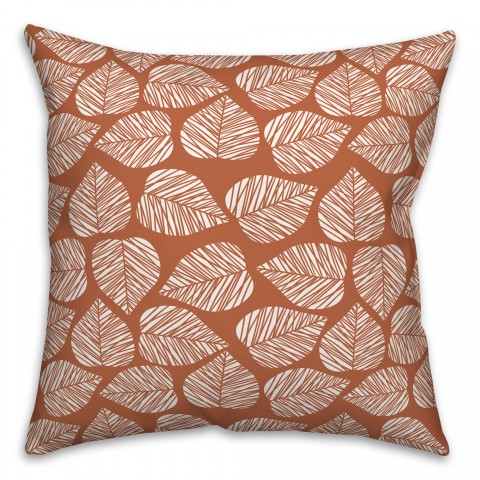 Orange Sketched Leaves Pattern 18x18 Spun Poly Pillow