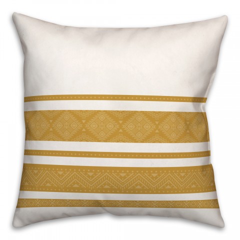 Boho Pattern Welcome Home Yellow Stripes 18x18 Spun Poly Pillow