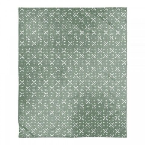 Green and White Mudcloth Pattern 50x60 Sherpa Fleece Blanket