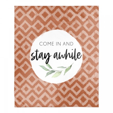 Stay Awhile Distressed Orange Diamonds on Fabric 50x60 Sherpa Fleece Blanket