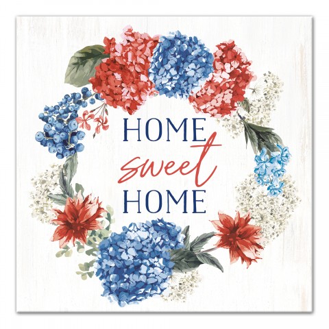America Floral Wreath Home Sweet Home 16x16 Canvas Wall Art