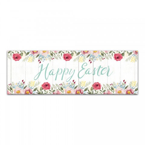 Happy Easter Painted Florals 12x36 Canvas Wall Art