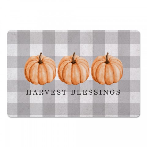 Buffalo Check Harvest Blessings with Pumpkins 27x18 Floor Mat