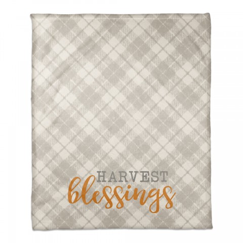 Harvest Blessings on Gray Plaid 50x60 Coral Fleece Blanket