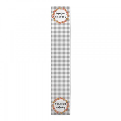 Autumn Leafy Wreath on Plaid 16x72 Poly Twill Table Runner