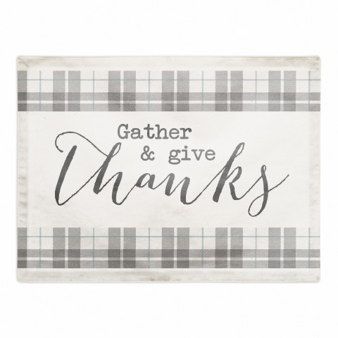 Gray Plaid Give Thanks 18x14 Poly Twill Placemat