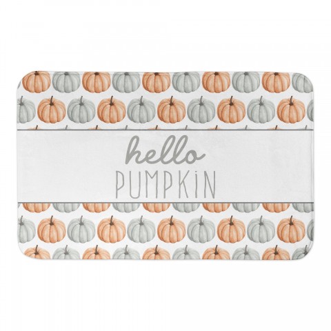 Hello Pumpkin Gray and Orange Pumpkin Pattern 34x21 Bath Mat