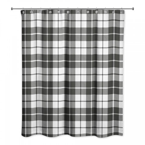 Black and White Plaid Pattern 71x74 Shower Curtain