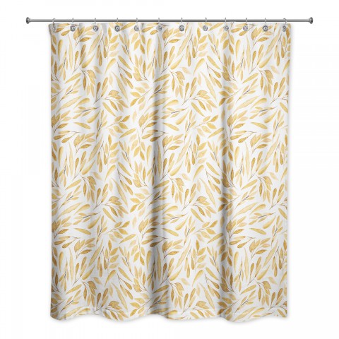 Watercolor Gold Leaves Pattern 71x74 Shower Curtain