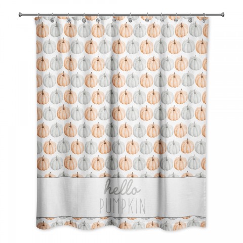 Hello Pumpkin Gray and Orange Pumpkin Pattern 71x74 Shower Curtain
