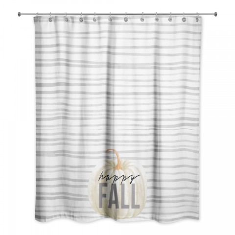 Happy Fall Gray Stripes Pattern 71x74 Shower Curtain