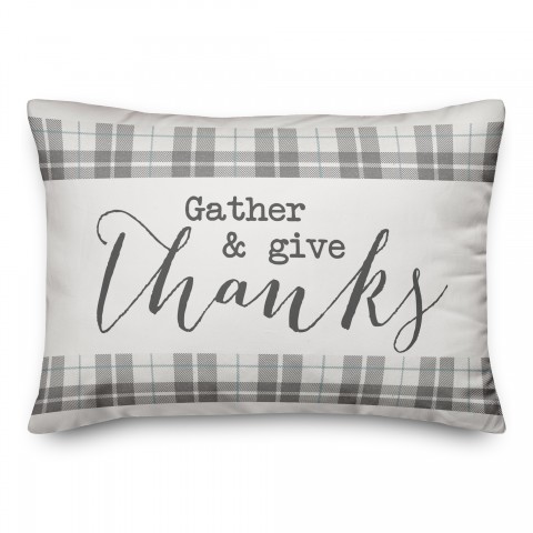 Gray Plaid Give Thanks 14x20 Spun Poly Pillow