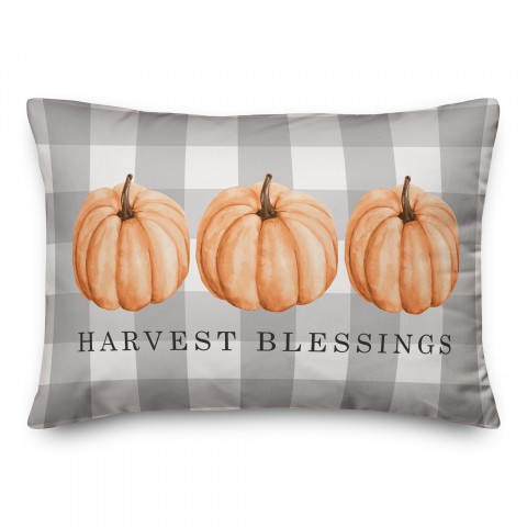 Buffalo Check Harvest Blessings with Pumpkins 14x20 Spun Poly Pillow