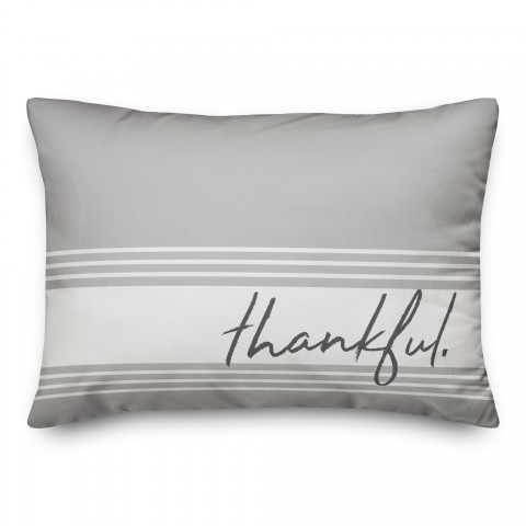 Gray Thankful Farmhouse Stripes 14x20 Spun Poly Pillow