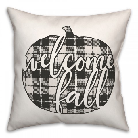 Plaid Pumpkin Welcome Fall 18x18 Spun Poly Pillow
