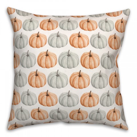 Gray and Orange Pumpkin Pattern 18x18 Spun Poly Pillow